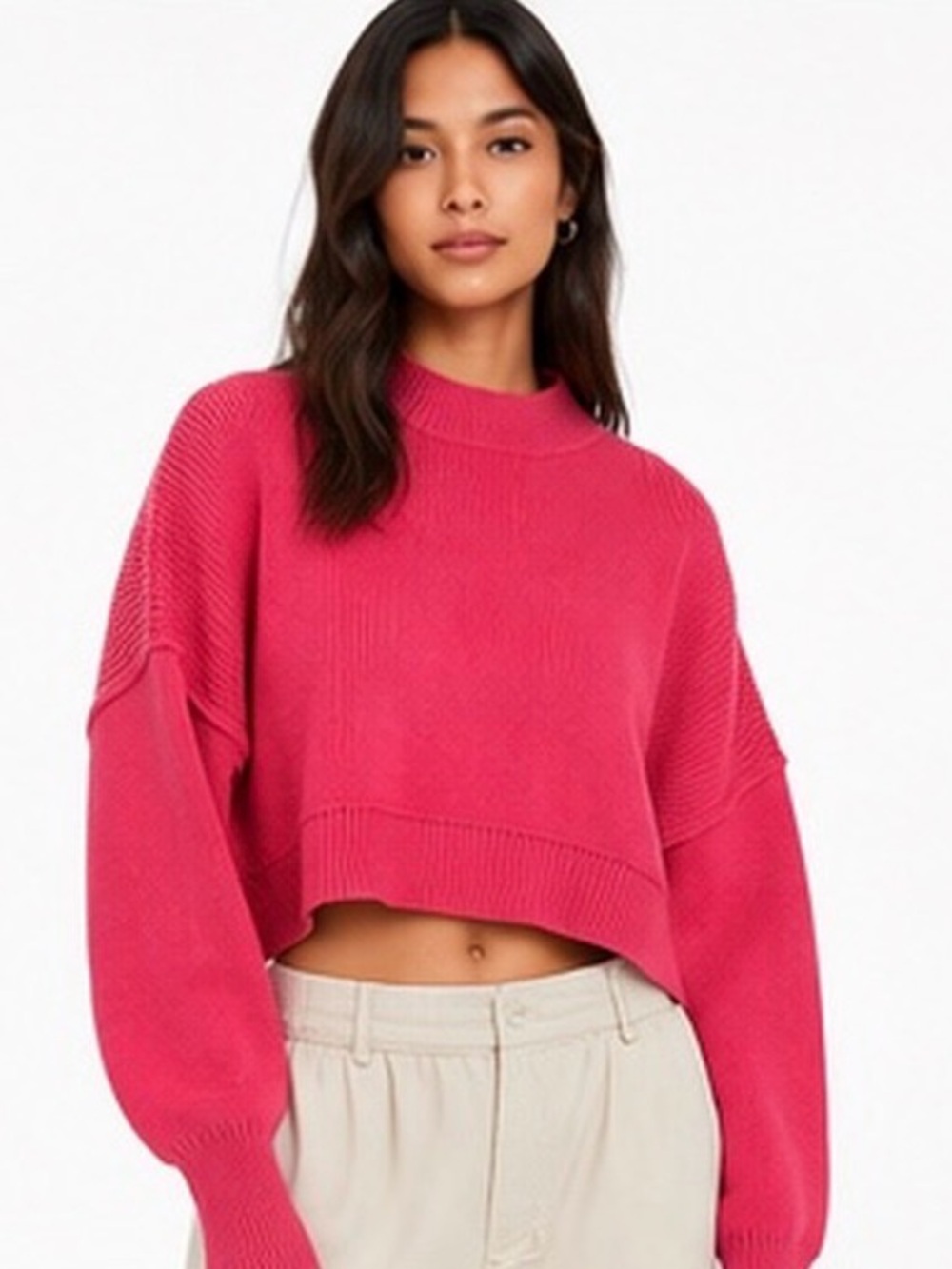 NWOT Free People Easy Oversized Cropped Sweater in Mademoiselle Pink Size L